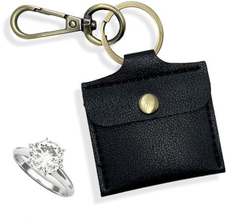 PAKASEBOXES Ringhalter, Schlüsselanhänger für Fitnessstudio, Leder-Schmuck-Reisetasche für Ehering, Halsketten, Mini-Münztasche für Damen