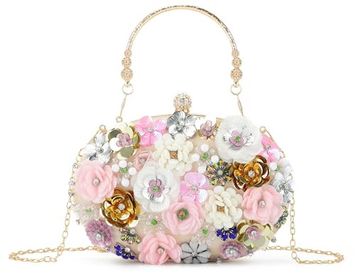 EVEOUT Damen Blume Abendtasche Clutch mit Kette Elegante Umhängetasche Handtasche für Party Abschlussball Hochzeit Braut Clutch Geldbörse
