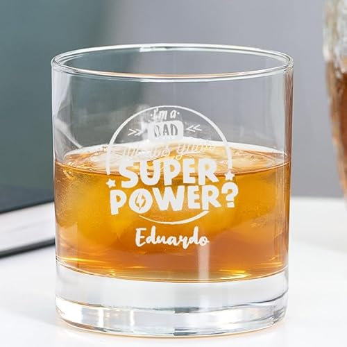 Wanapix | Verre a Whisky Personnalisé | Verre a Rhum avec Nom | 38cl | Convient au Lave-Vaisselle | Cadeau Original | Super Power