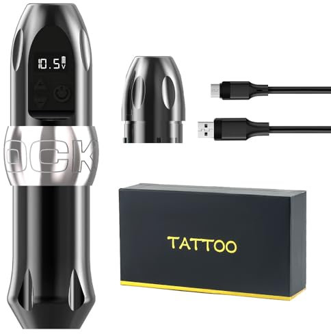 Rechargeable Tattoo Battery Pen - Wireless Lithium Set with RCA Head, Ergonomic Anti-Slip Grip, High-Stamina Motor, Precision Stainless Steel Parts,Silver