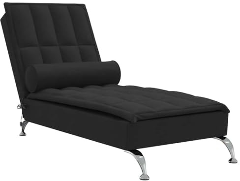 vidaXL Massage Chaiselongue mit Nackenrolle, Liegesessel mit Sperrholzlatten Metallbeine, Relaxliege für Wohnzimmer, Liegestuhl, Schwarz Stoff
