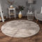 Paco Home Teppich Wohnzimmer Kunstfell weich waschbar modern elegant pflegeleicht Felloptik Uni Seidenglanz flauschig Kurzflor, Grösse:160 cm Rund, Farbe:Beige