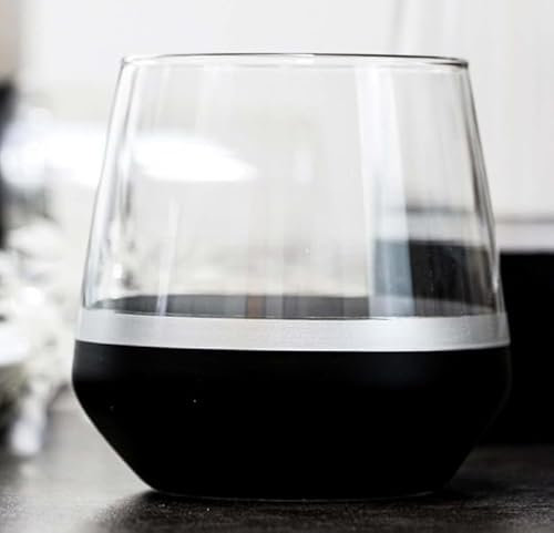 Lyros Schwarze Trinkgläser 6er Set, Handgefertigt, Schwarz Verziert mit Silberstreifen, 270ml, Elegantes Design für Stilvolle Anlässe