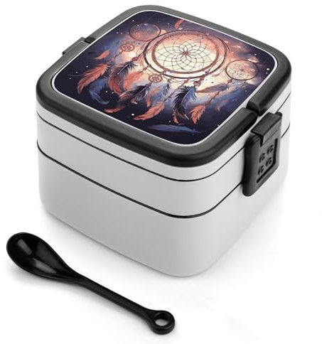 Indianer-Traumfänger-Bento-Box, doppellagig, Bento-Lunchbox mit Löffel und Griff, Lunchbox mit Fächern, Lunchbox für Erwachsene, auslaufsichere Lunchbehälter für Essen, Arbeit, Picknick