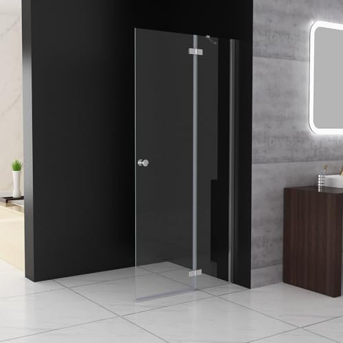 MIQU Duschwand Walk in Dusche 80x195 cm Pendeltüren Duschabtrennung mit Festteil Glas und Scharnier Drehtür Duschkabine Nischentür Sicherheitsglas Duschtrennwand ohne Duschwanne