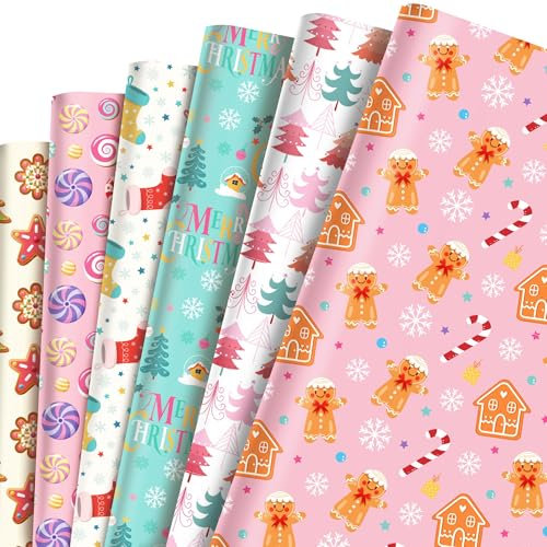 Papier Emballage Cadeau Noël, 12 Feuilles Christmas Papier Emballage Cadeau, Papier Cadeau Noël, Papier Emballage Christmas, Noel Rouleau Papier Cadeaux, Emballage Cadeau Noel (Couleur)