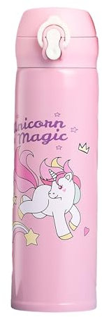 Tazza Isolata Unicorno, Tazza Isolata Unicorno Carino, Tazza Unicorno Rosa in Acciaio Inossidabile, Tazza con Motivo Cartoon per Ragazze e Bambini 500ml