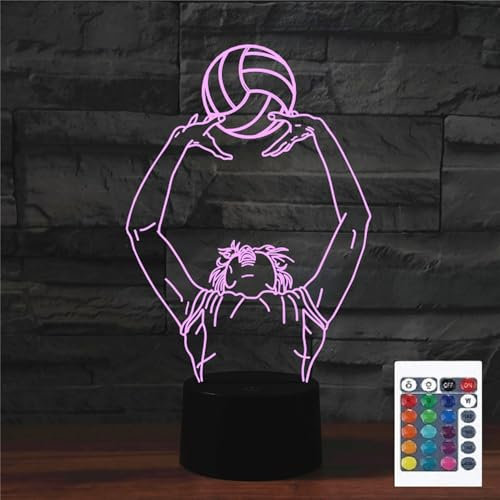 FLRXHK Lampada da tavolo da tavolo con illusione 3D a forma di pallavolo, lampada da tavolo con telecomando, 16 colori, luce notturna a LED ottica USB per bambini, decorazione per la stanza dei