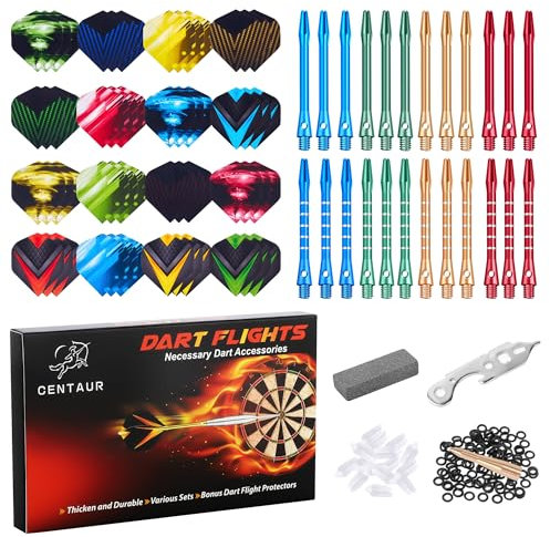 centaur 2025 Newest Dart Accessories Kit,48 Dart Flights+24 Aluminium Shafts+Sharpener+Dart Tool+100 Rubber Rings+15 Flight Protectors