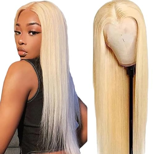 4x1#613 Lace Front Wig Human Hair T-part Transparent Lace Straight 150% Density Free Part Blonde Lace Front Wigs Human Hair Pre Plucked with Baby Hair HD Lace Frontal Wig for Women 30 Zoll