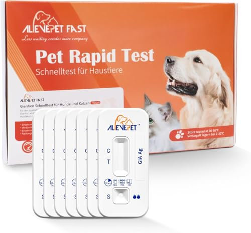 AlievePet Giardien Schnelltest Hund & Katze - Giardien-Test zuverlässig als Test bei Darmparasiten und Durchfall - Für Hunde & Katzen bei Giardia 7 Tests