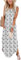 WNEEDU Robe Longue Femmes Robes d'éte Plage Robes sans Manches Col V Décontracté avec Poches Feuilles Noires et Blanches XXL