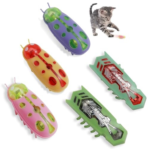WUIOWPPIC 5 Stück Mini Käfer Katzenspielzeug - Elektrisches Interaktives Katzenspielzeug in Käferform für Katzen und Kätzchen zur Beschäftigung