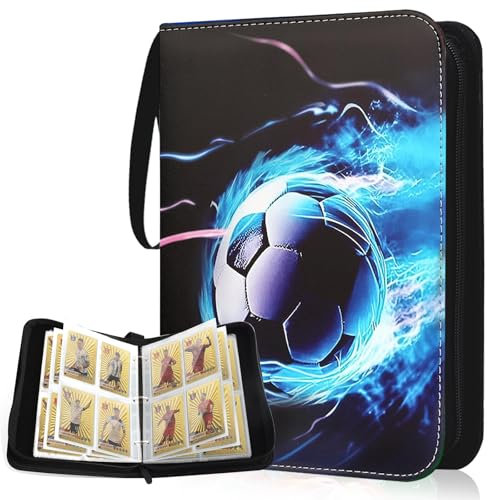 ZUYIST Álbum de recortes, tarjetas de fútbol, 50 páginas, 400 tarjetas, capacidad de poliuretano, impermeable, álbum de recortes, tarjetas de fútbol con cremallera para guardar tarjetas coleccionables
