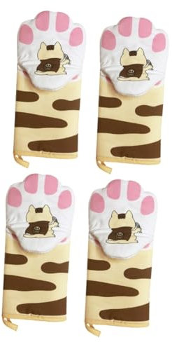 Cabilock 2pairs Heat Resistant Oven Gloves Cat Paws Pattern Cotton Pot Holder Double Oven Glove Scald Insulation Baking Cooking Dinner Party