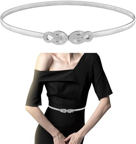 GEEHUA Schmaler Metall Taillengürtel für Damen, Verstellbarer Goldgürtel Stretch Kettengürtel Kleid Cinch Gürtel dünne Gürtel für Damen(Silber)