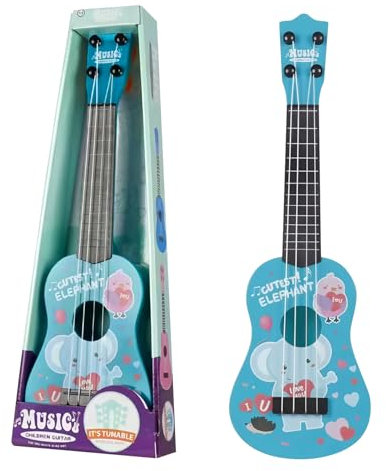 JurciCat 42cm Kindergitarre Mit 4 verstellbaren Saiten Ukulele Gitarre Spielzeug für Kleinkinder Anfänger Jungen Mädchen(Elefant)