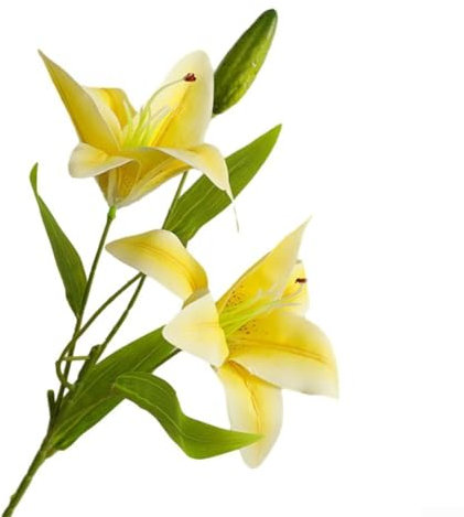 Fiori di giglio realistici a doppia testa per matrimoni e decorazione della casa, perfetta composizione floreale (giallo)