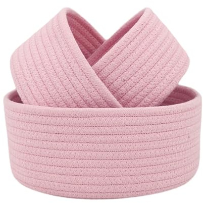Whakano Geflochten Aufbewahrungskorb Baumwollseil,Multifunktionale Aufbewahrung Körbe,Geschenkkorb,Wickeltisch Organizer,Dekorativer Storage Basket für Bad,Kinderzimmer und Wohnzimmer,Pink,M 20x9cm