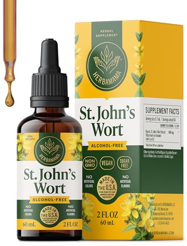 HERBAMAMA St. John's Wort Tincture - Vegan Mood Support & Women's Calmness with St. John's Wort Extract Drops - Non-GMO, Alcohol & Sugar-Free Liquid Supplement, 42-Day Supply