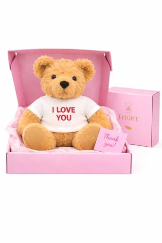 LEIGHT Weicher Plüschbär mit Pullover – 30 cm Kuscheltier für Kinder & Erwachsene, perfektes Geschenk & elegante Dekoration (weißer Bär I Love You)