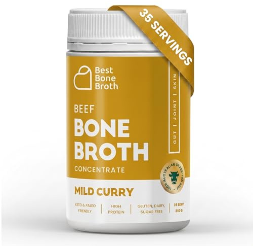 Curry Beef Bone Broth Concentrate, Liquid Collagen, 35 Servings | Grass Fed | Curry Spices, Cumin & Cardamom | Keto & High Protein | Amino Acids | Contains Mustard | Makes 8.7 Litres