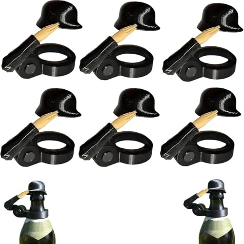 Soldat Salute Bier Bierflaschen Helm Bierflaschen Helm mit Soldatengruß Bierflaschenverschluss Staubdicht Flaschenverschluss für Party Grillparty Bar (Black*6)