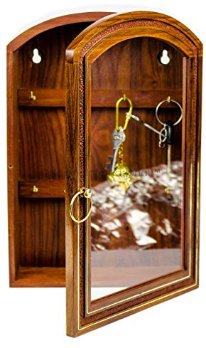 Nagina International Deluxe Palisander Handgefertigter Schlüsselschrank aus Holz mit 6 Schlüsselhaken und Glasscheibe | Dekorative & funktionale Schlüsselbox