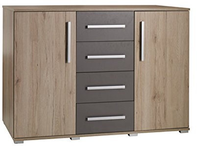 mb-moebel Kommode Schrank Regal mit 2 Türen, 4 Schubladen San Remo + Grau C3