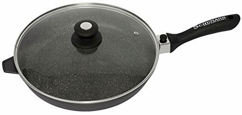 SCHUMANN PROFESSIONNEL - Poêle Moove Revêtement en Pierre - Compatible Tous feux dont Induction - Fonte d'Aluminium Sans PFOA - Manche Amovible en Silicone - Couvercle Inclus - 32cm