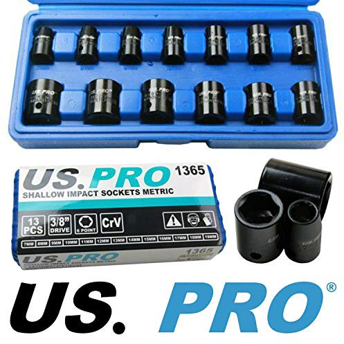 US PRO Tools 14pc Metric 3/8 Dr Impact Socket Shallow Set 7-19mm 1365