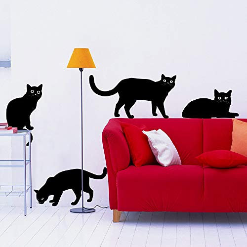kina - UV00108 Decorazione Parete in PVC Trasparente Adesivi per Muro Gatti Neri - Misure 2 Fogli 30x43 cm