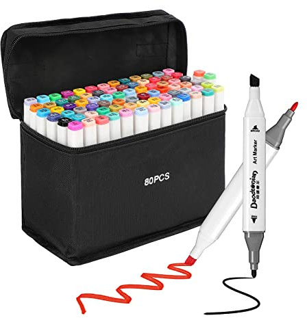 BALLSHOP Marker Stifte Set 80 Farbige Twin Marker Graffiti Stifte Graffiti Pen Set Graphic Marker für Anfänger Studenten Manga Kunstler Skizzieren Zeichnen Ausmalen (Weiß)