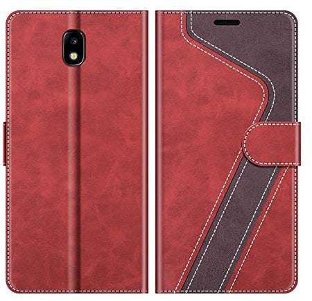 MOBESV Coque pour Samsung Galaxy J3 2017, Housse en Cuir Magnétique Fonction Stand Étui pour Samsung Galaxy J3 2017, Élégant Rouge