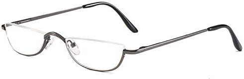 KoKoBin Unisex Lesehilfe Half Moon Halbrandrahmen aus Metall Federscharnier ultradünne Lesebrille(Grau,+1.5)