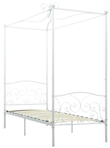 vidaXL Himmelbett Bett Bettgestell Einzelbett Metallbett Bettrahmen Lattenrost Schlafzimmerbett Schlafzimmermöbel Ehebett Weiß 90x200cm