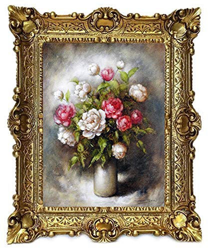 Lnxp Wunderschönes Gemälde Stillleben 56x46 cm P. Sorel Bilder Barock Antik Repro Rahmen Blumen Vase Rose Rot Blumenparadise 50B