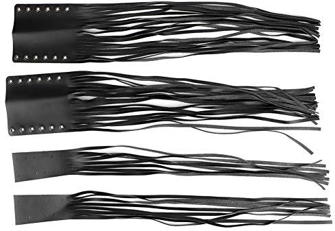 Qiilu Fringed Motorcycle Brake Clutch Covers, Universal 7/8-1 Grip Tassels Faux Leather Motorcycle Handlebar Throttle Grip Covers with Fringes Black
