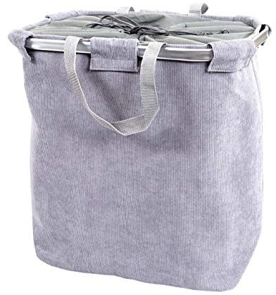 Wäschesammler HWC-C34, Laundry Wäschekorb Wäschebehälter mit Kordelzug, 2 Fächer Henkel 54x52x32cm 89l - cord grau