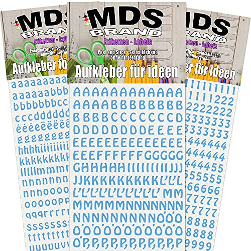 MDS Brand Scrapbook Buchstaben Aufkleber 3er/pk zum beschriften von dankeskarten, Einladungskarten für Kommunionkerzen, Taufkerzen, Hochzeitskerze, einfach zum basteln und gestalten 29 (Baby Blau)