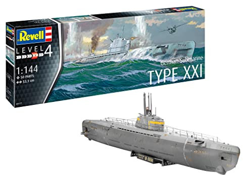 Revell 05177 1:144-German Submarine Typ XXI Fahrzeug originalgetreuer Modellbausatz für Fortgeschrittene, unlackiert, STK