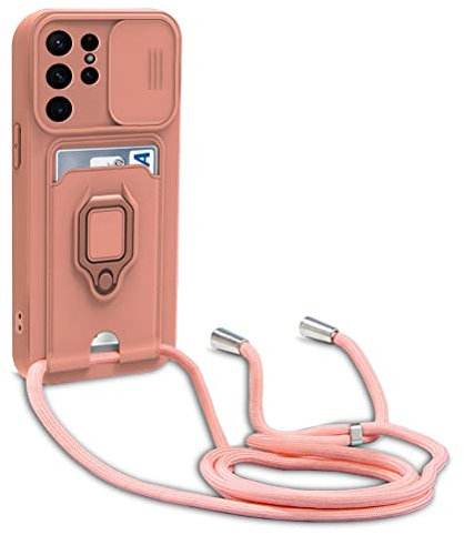 yanasuo Cordon de Coque Compatible avec Samsung Galaxy S22 Ultra, Collier pour Étui Colliers de cellulaire, Silicone Cover Protection de la Caméra Étui Lanyard Case-Pink