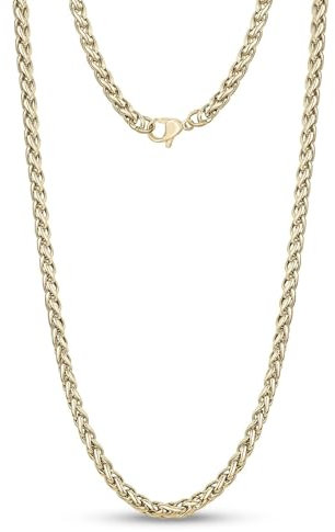 Cadoline 316L Stainless Steel Men's Jewellery Wheat Chain Gold Braid Rope 7mm 26 Inch Necklace
