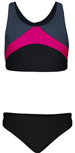 Aquarti Mädchen Sport Bikini Racerback Bustier & Bikinislip, Farbe: Schwarz/Graphit/Amarant, Größe: 152