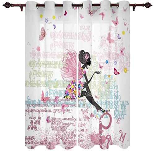 MTBDDyyds Verdunkelungsvorhänge 3D Drucken 280X160Cm Rosa Schmetterling Mädchen Verdunklungsvorhänge Kinderzimmer 2 Stück Vorhang Blickdicht Ösenschal Kindergardinen Junge Verdunklungsgardine