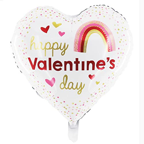 Folienballon Herz 45 cm Luftballon Hochzeit Helium Ballon Heliumballon Deko Liebe XL Geburtstag Party Deko Dekoration bunt JGA Partydeko- Kopper-24 - Happy Valentine´s day weiß rot gold