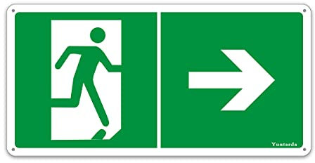 Panneau de sortie d'urgence en aluminium 30 x 15 cm avec protection UV - Panneau de sortie d'urgence - Flèche droite - Chemin d'évasion