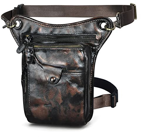 Le'aokuu para Hombre Cuero Genuino Motocicleta Pesca Táctica Hip Bum Fanny Cinturón Paquete de la Cintura Gota Pierna Bolsa de Muslo Bolsa de Mensajero 211-5(B4 Negro)