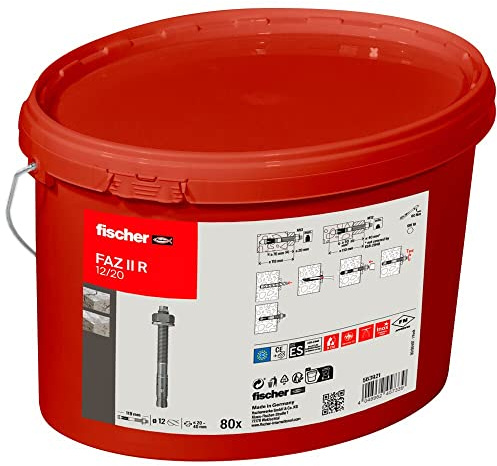 fischer Bolzenanker FAZ II 12/20 Edelstahl, 80 Stück im praktischen Eimer, Stahlanker für höchste Ansprüche