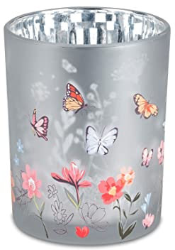 Dekorativer Leuchter Windlicht Motiv Sommerzeit 8cm Glas mit Lithografie-Dekor